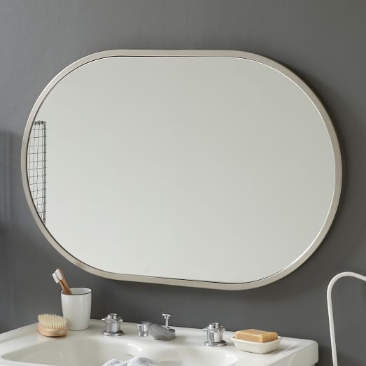 Metal Framed Oval Wall Mirror – Brushed Nickel | West Elm With Regard To Oxidized Nickel Wall Mirrors (View 15 of 15)