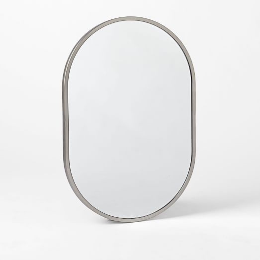 Metal Framed Oval Wall Mirror – Brushed Nickel | West Elm Within Nickel Floating Wall Mirrors (View 4 of 15)