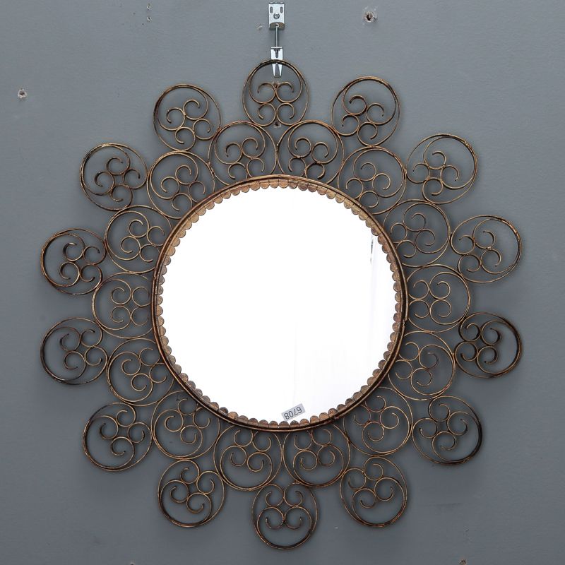 Mid Century Spanish Gilt Iron Filigree Sunburst Mirror – Item:6708 Regarding Antique Iron Round Wall Mirrors (View 14 of 15)