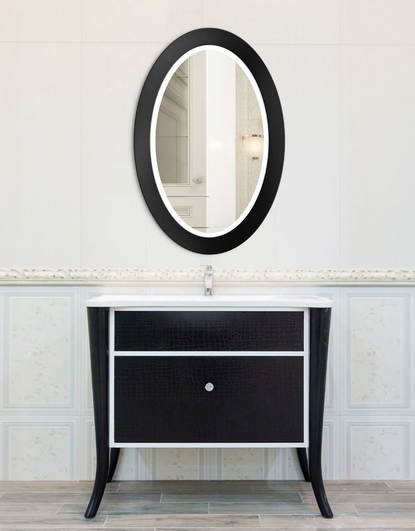 Mirror Oval Bold Led Black : Mirror For You Throughout Matte Black Octagon Led Wall Mirrors (View 4 of 15)