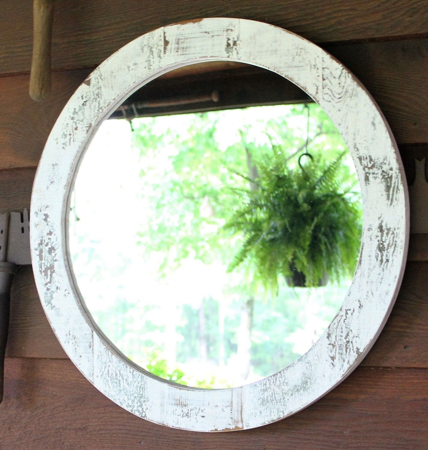 Mirror Wood Mirror Rustic Round Mirrorweatheredboardllc For Rustic Black Round Oversized Mirrors (View 6 of 15)