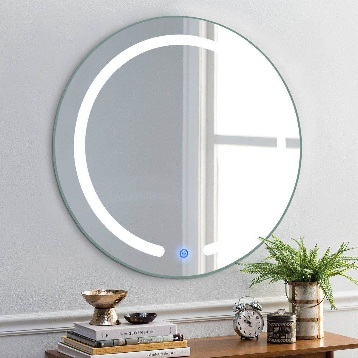 Modern 20 Inch Round Bathroom Wall Mirror With Touch Button Led Light Regarding Round Bathroom Wall Mirrors (View 4 of 15)