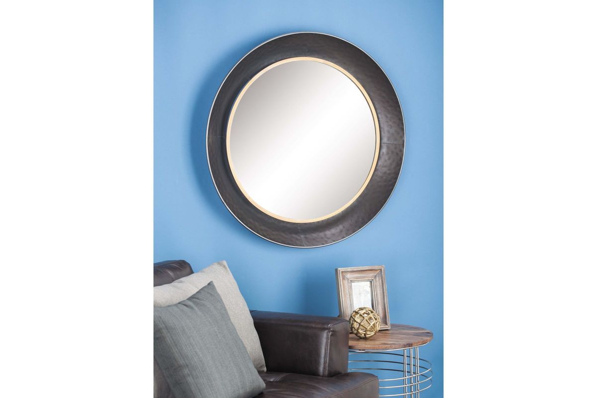 Modern Reflections Round Metal Wall Mirror In Matte Blackuma Pertaining To Black Openwork Round Metal Wall Mirrors (View 10 of 15)