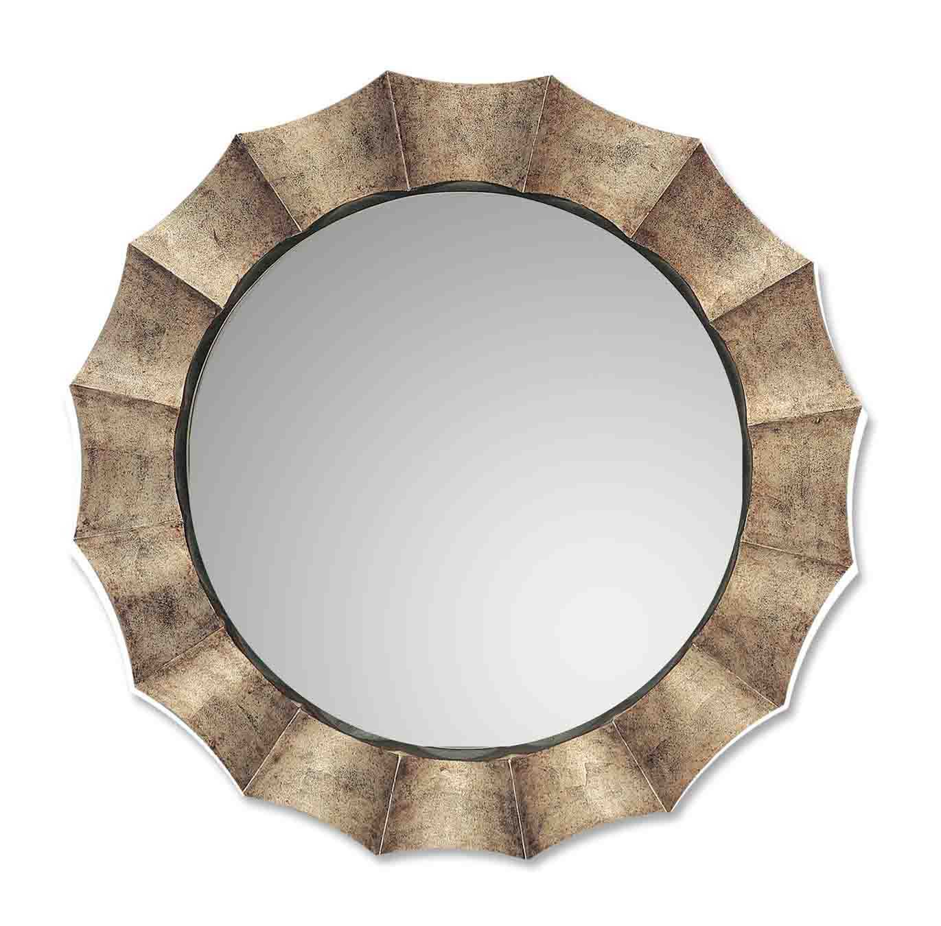 Modern Round Antiqued Silver Leaf Champagne Wall Mirror Large 41 With Regard To Antique Silver Round Wall Mirrors (View 12 of 15)