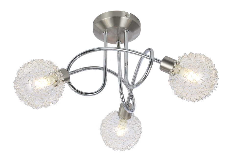 Modern Wire Shade Ball 3 Way Ceiling Light Fixture Chrome & Satin Led Regarding Ceiling Hung Satin Chrome Wall Mirrors (View 12 of 15)