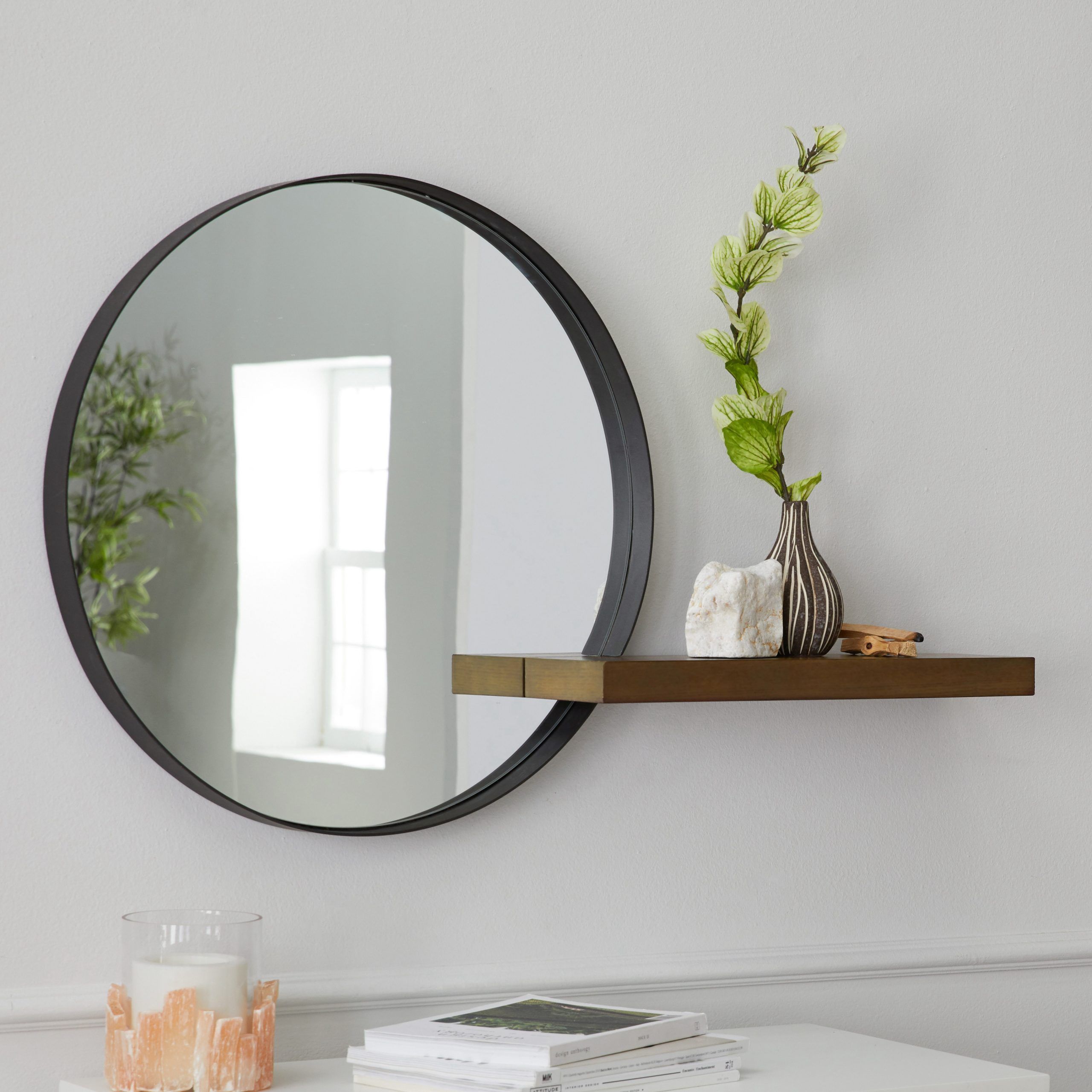 Modrn Naturals Metal Framed Round Decorative Wall Mirror With Wood Within Woven Metal Round Wall Mirrors (View 11 of 15)