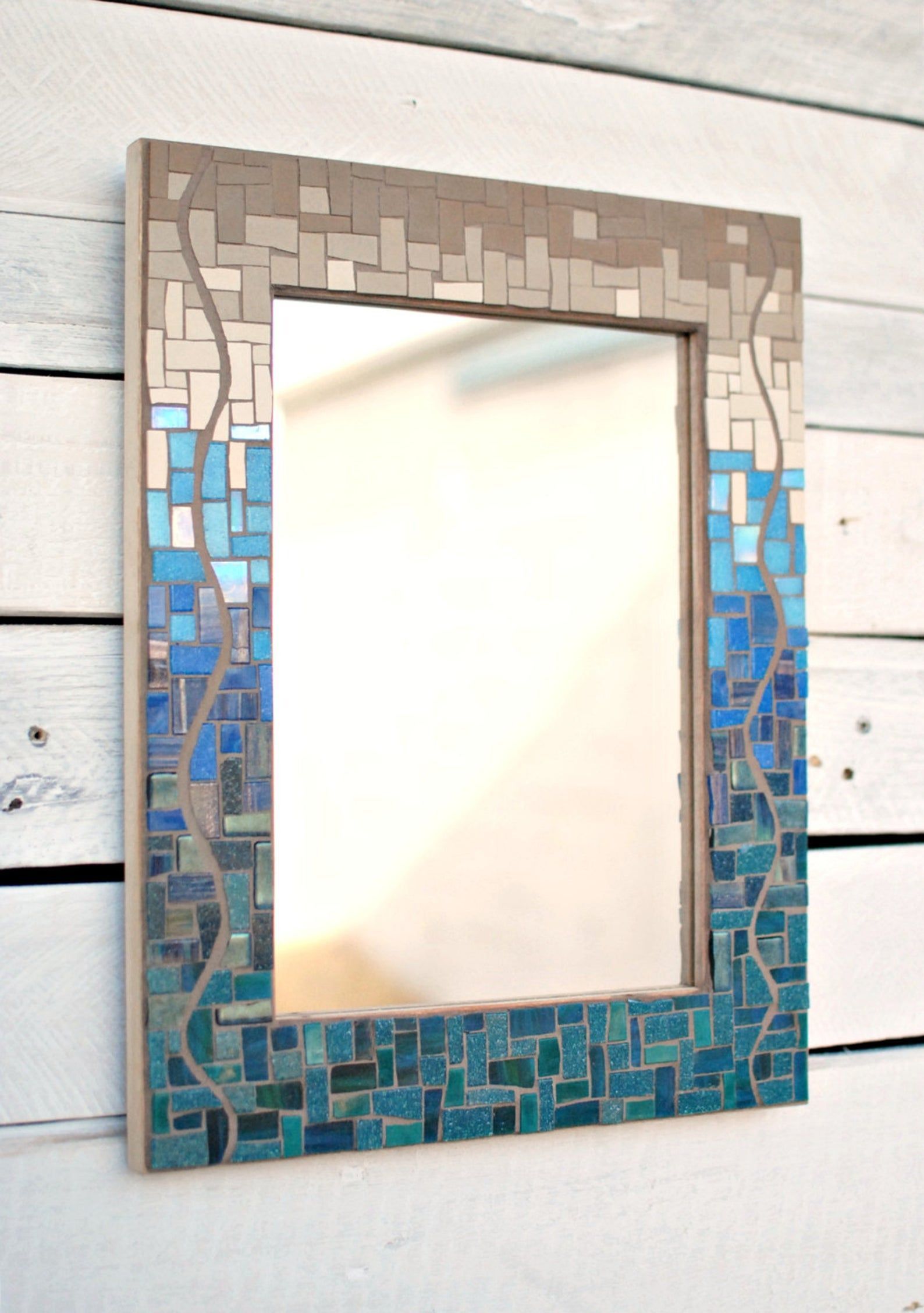 Mosaic Wall Mirror Seaside Gradient Mirror Ready To Ship | Etsy In Subtle Blues Art Glass Wall Mirrors (View 5 of 15)