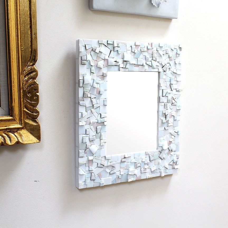 Mosaic White Wall Mirror Decorative Bathroom Or Foyer Mirror With Regard To White Decorative Vanity Mirrors (View 13 of 15)