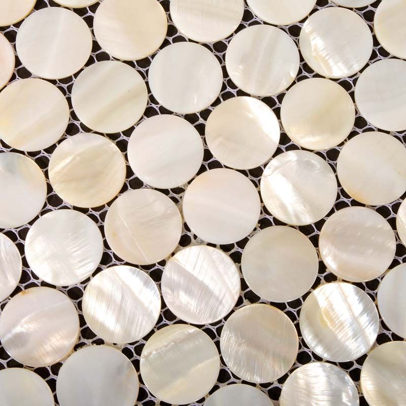 Mother Of Pearl Tiles Penny Round Bathroom Wall Mirror Tile Within Tiled Wall Mirrors (View 12 of 15)