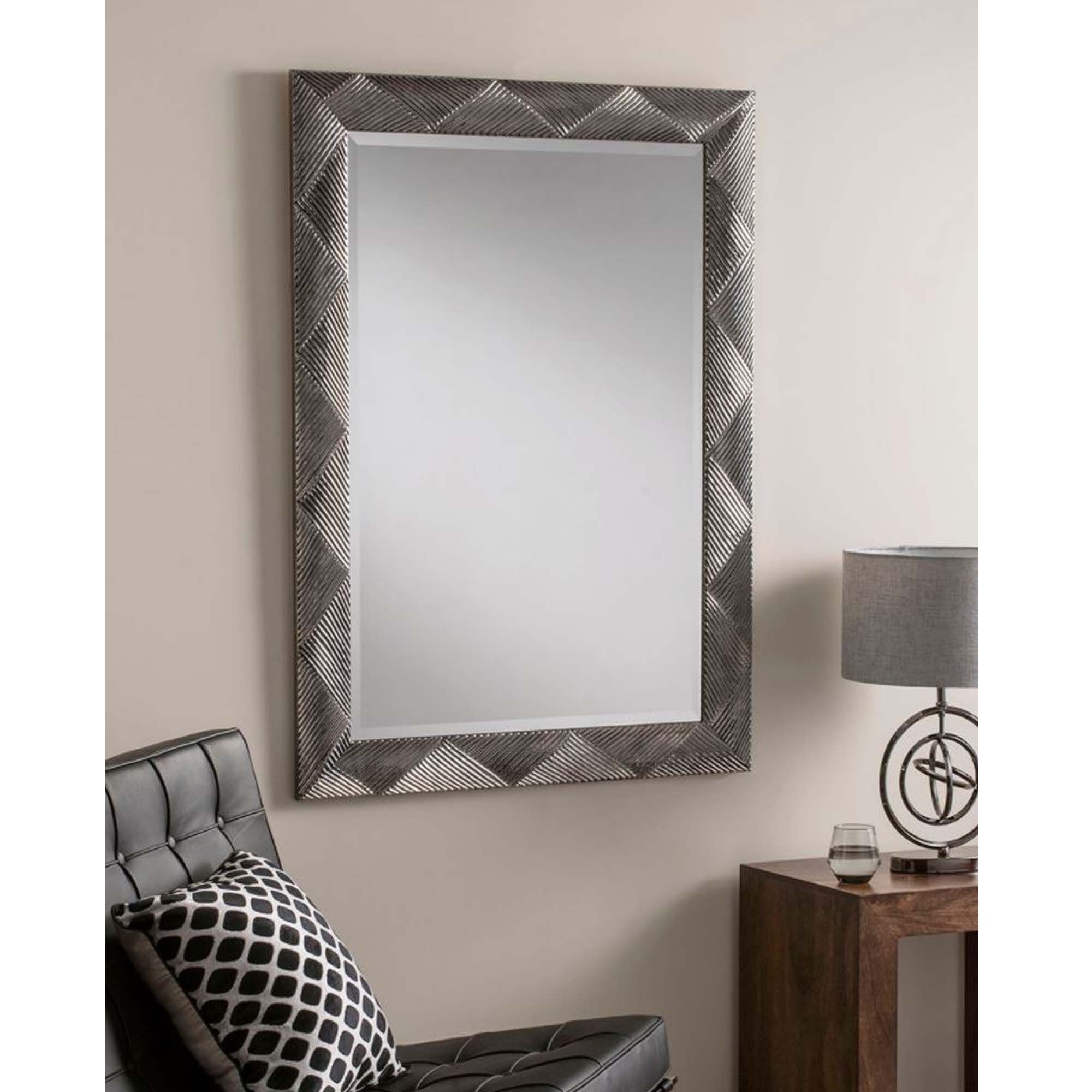 Multi Triangle Grey Rectangular Wall Mirror | Homesdirect365 Within Rectangular Grid Wall Mirrors (View 3 of 15)