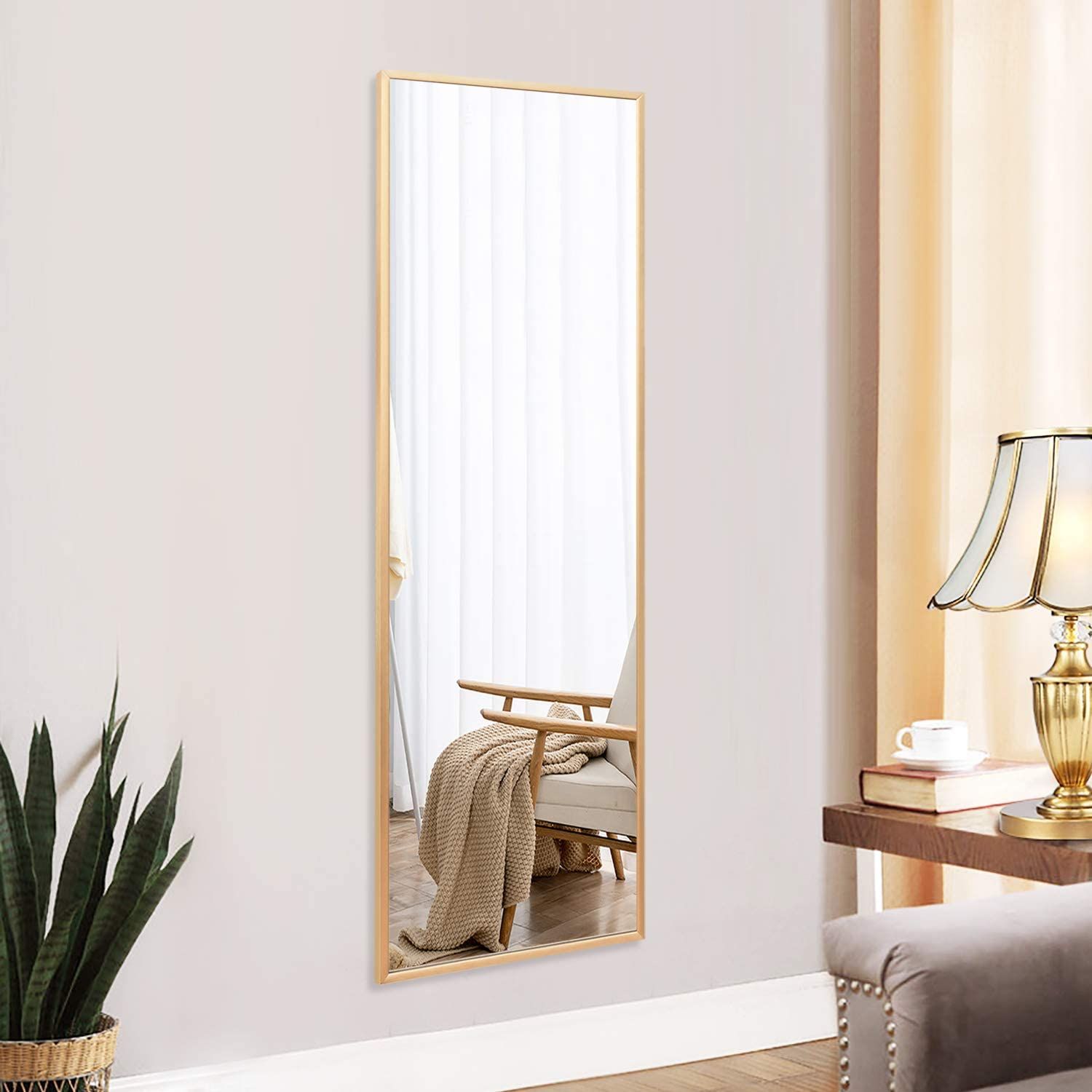 Neutype Dressing Hanging Mirror 51X16 Inch, Metal Brushed Texture Frame Within Full Length Floor Mirrors (View 3 of 15)