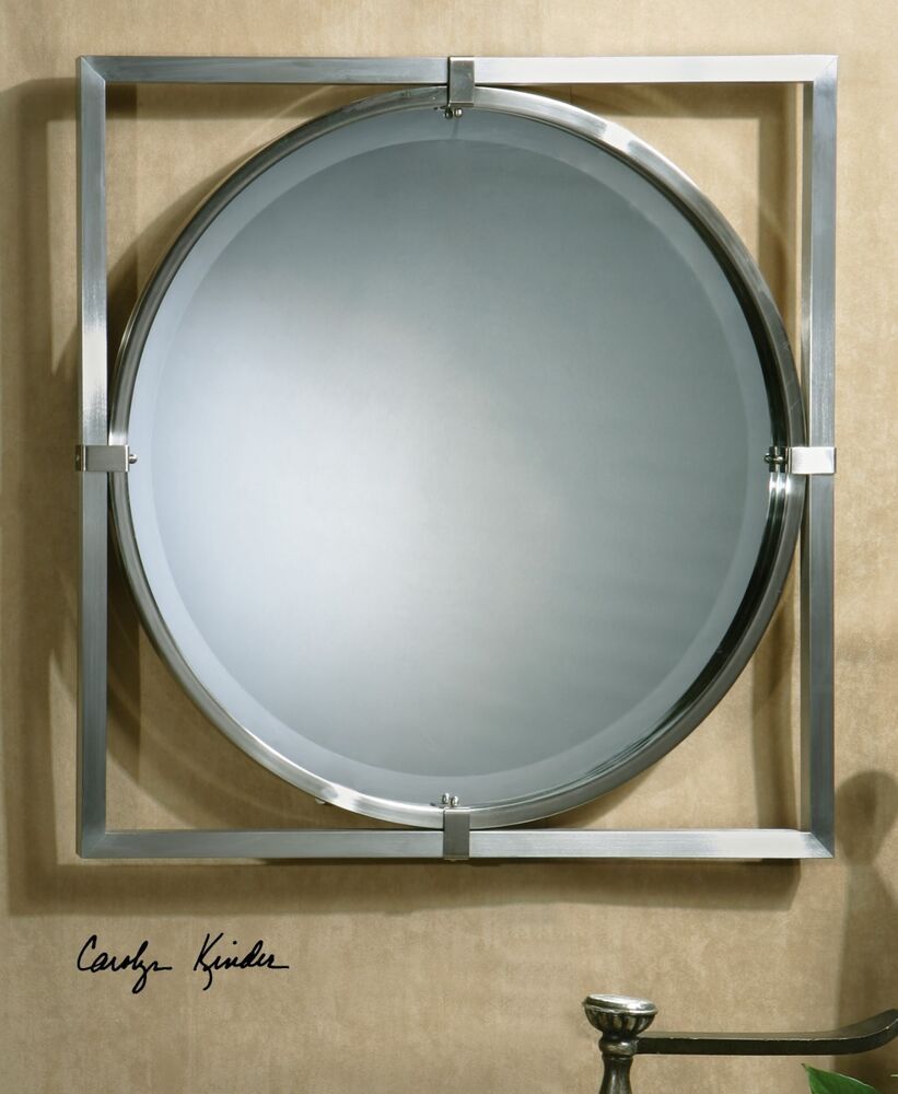 New Large 30" Brushed Nickel Metal Frame Beveled Wall Modern Mirror Pertaining To Nickel Floating Wall Mirrors (View 2 of 15)