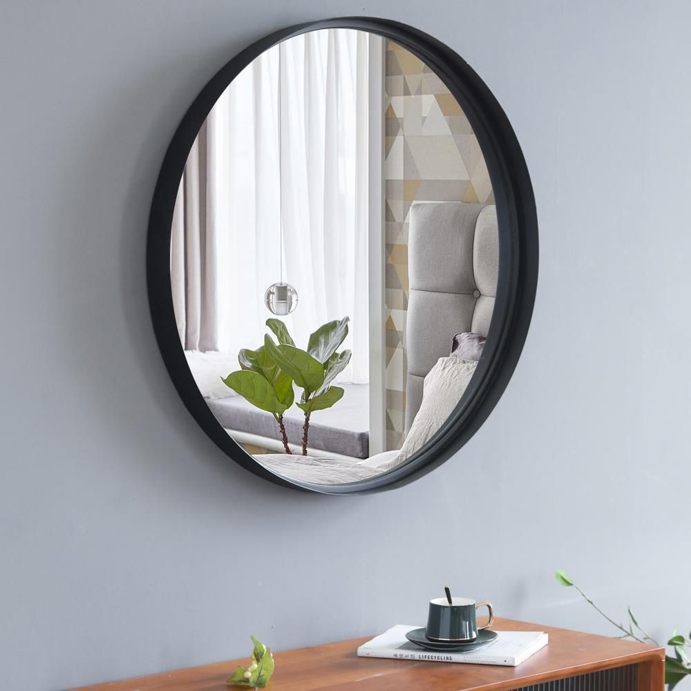 Nordic 30" Circle Black Metal Frame Wall Mirror Round Glass Panel Intended For Round Metal Framed Wall Mirrors (View 6 of 15)