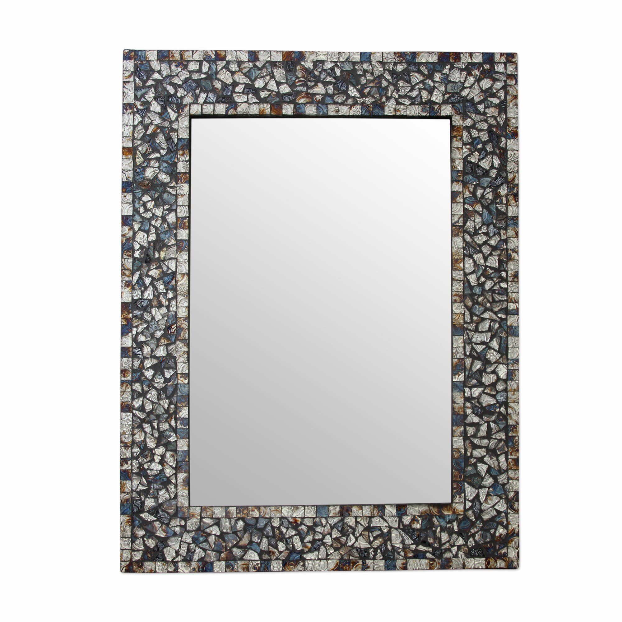 Novica Glass Mosaic Wall Mirror | Wayfair Pertaining To Subtle Blues Art Glass Wall Mirrors (View 13 of 15)