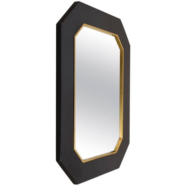 Octagonal Brass And Black Lacquer Mirror At 1Stdibs Throughout Matte Black Octagonal Wall Mirrors (View 1 of 15)