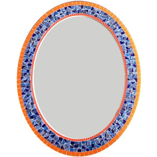 Orange And Blue Oval Mosaic Wall Mirror ($185) Liked On Polyvore With Mosaic Oval Wall Mirrors (View 5 of 15)