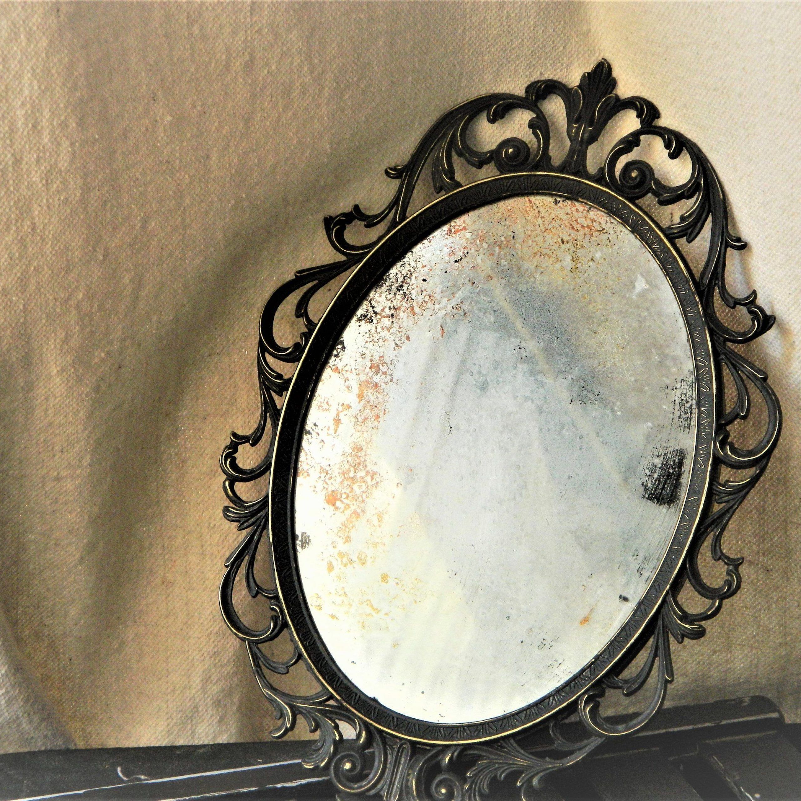 Ornate Distressed Black Frame Oval Antiqued Wall Mirror | Etsy With Regard To Distressed Dark Bronze Wall Mirrors (View 6 of 15)