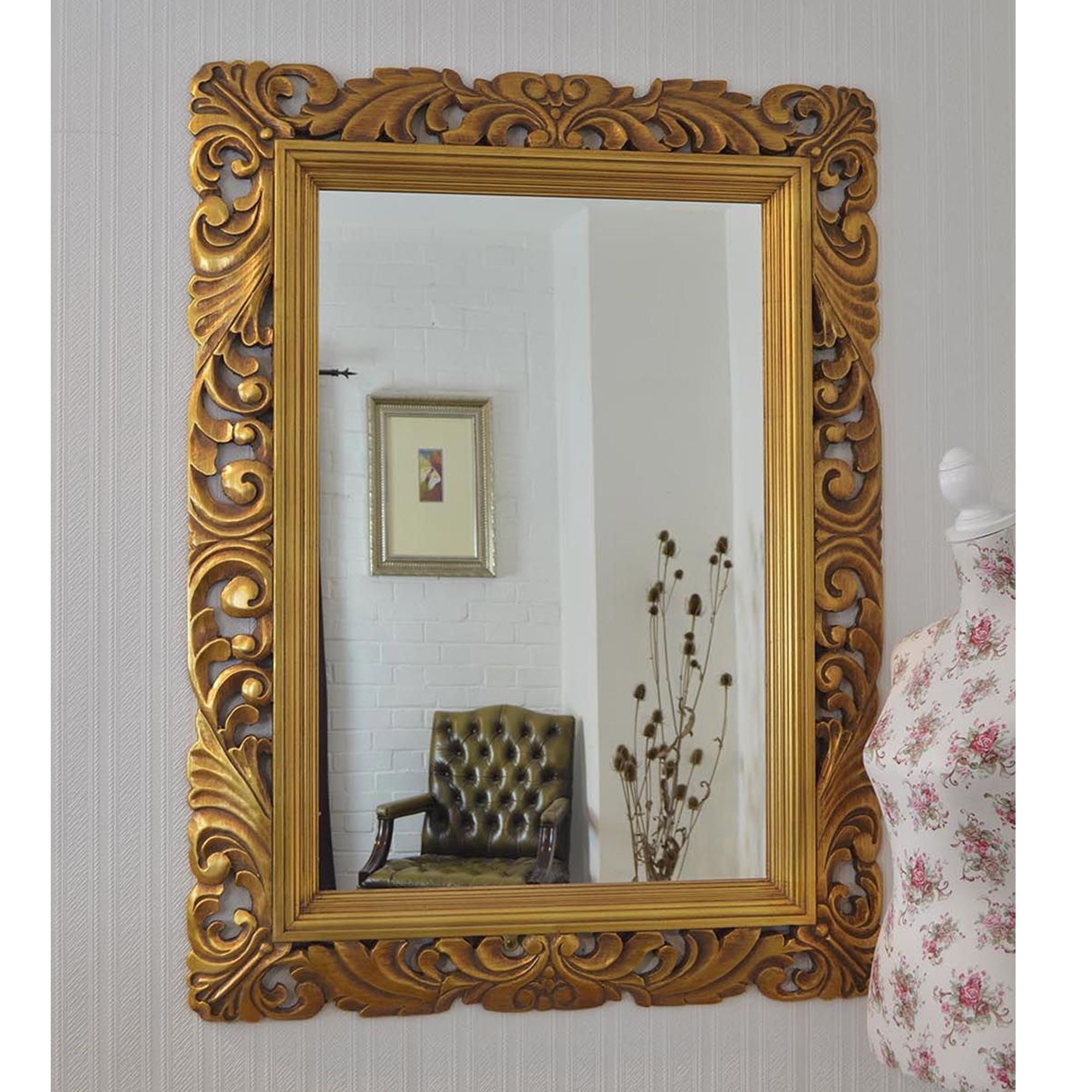 Ornate Framed Gold Antique French Style Wall Mirror – French Mirrors Regarding Antiqued Glass Wall Mirrors (View 1 of 15)