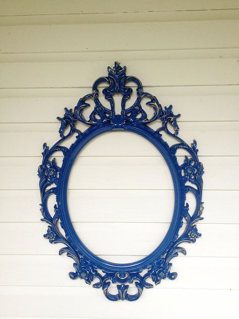 Ornate Oval Mirror, Large Wall Hanging Mirror, Royal Blue Baroque Within Royal Blue Wall Mirrors (View 3 of 15)