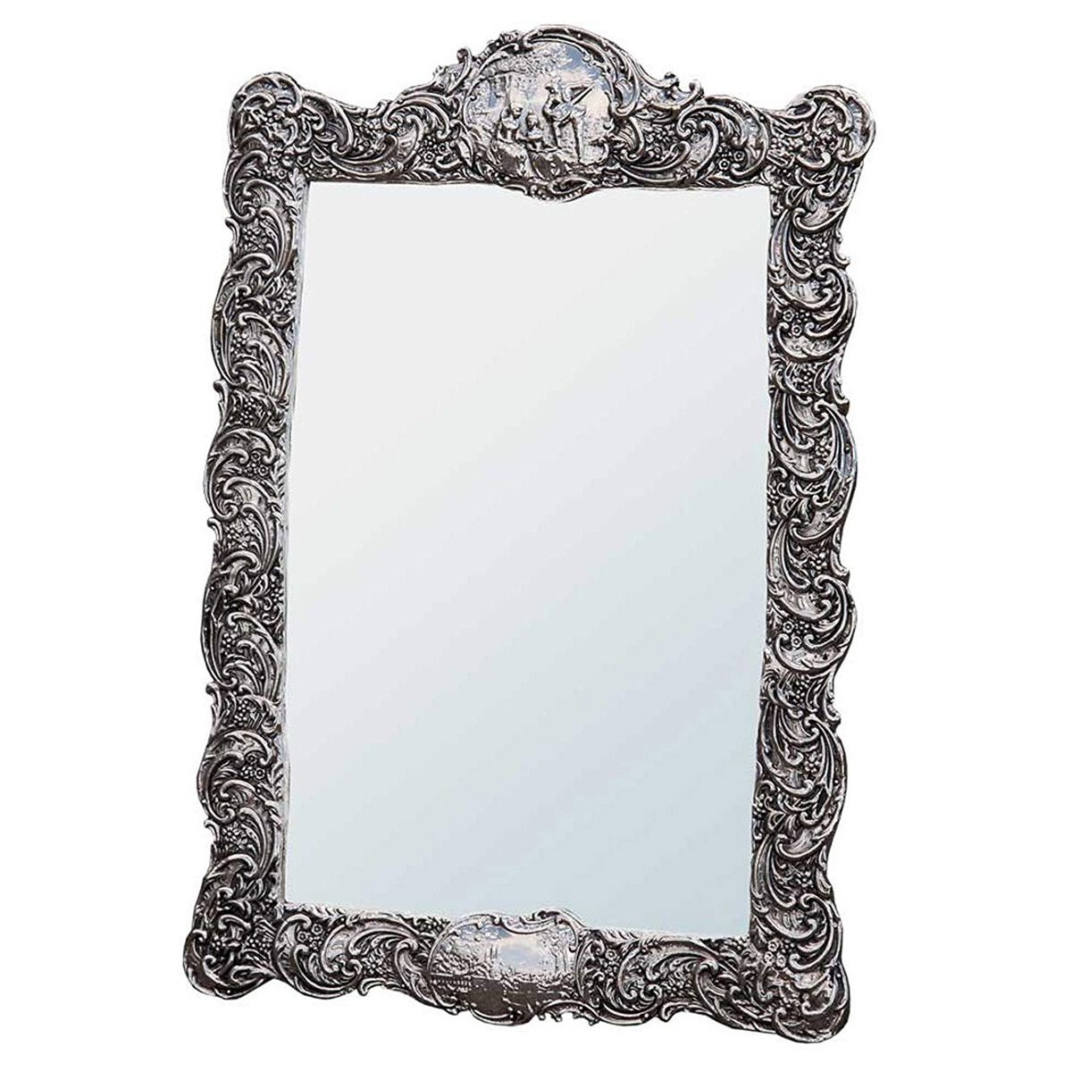 Ornate Silver Grey Finish Table Wall Mirror | Fizzy Fox Ripley For Steel Gray Wall Mirrors (View 5 of 15)
