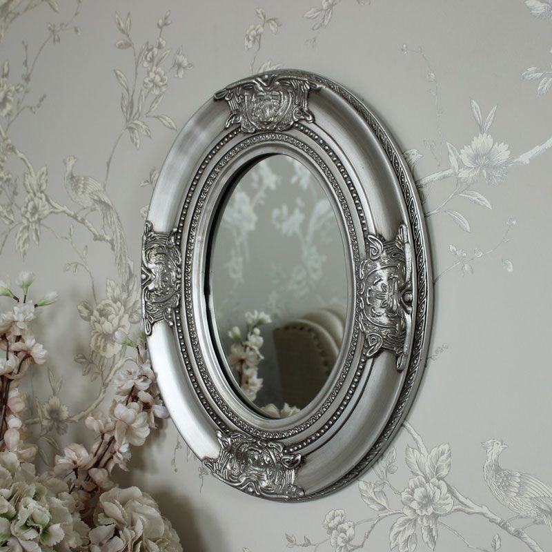Ornate Silver Oval Wall Mirror Shabby Vintage Chic Bedroom Bathroom Intended For Antique Silver Oval Wall Mirrors (View 12 of 15)