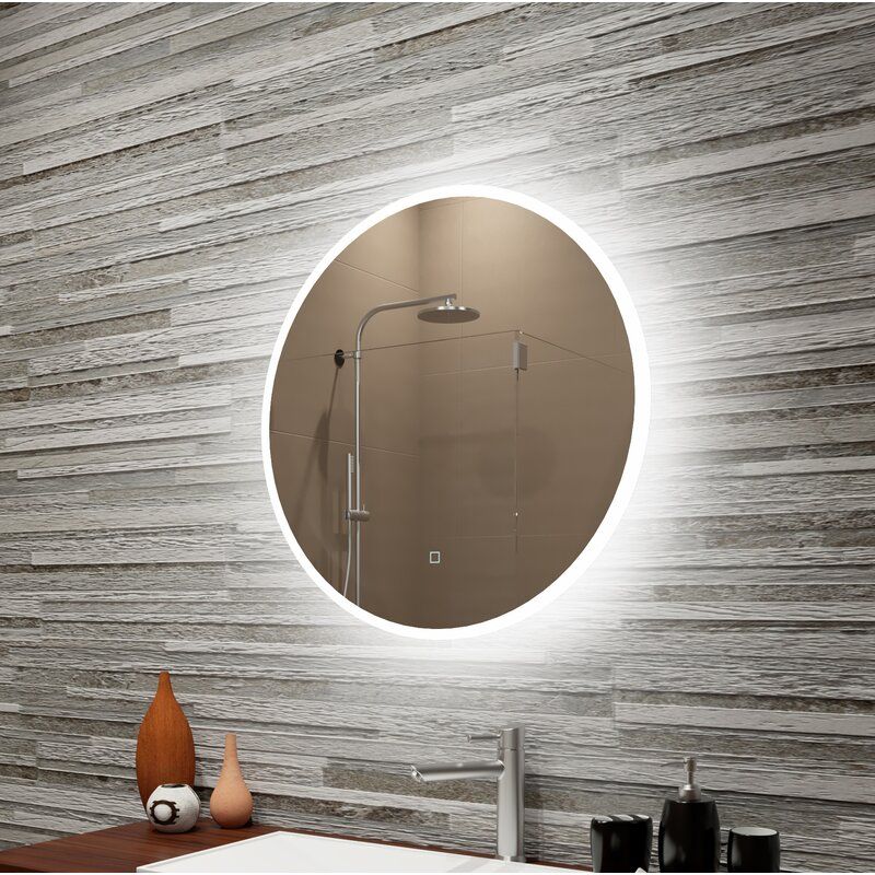 Orren Ellis Giacob Reflection Dimmable Led Lighted Round Frosted Edge Inside Edge Lit Led Wall Mirrors (View 2 of 15)
