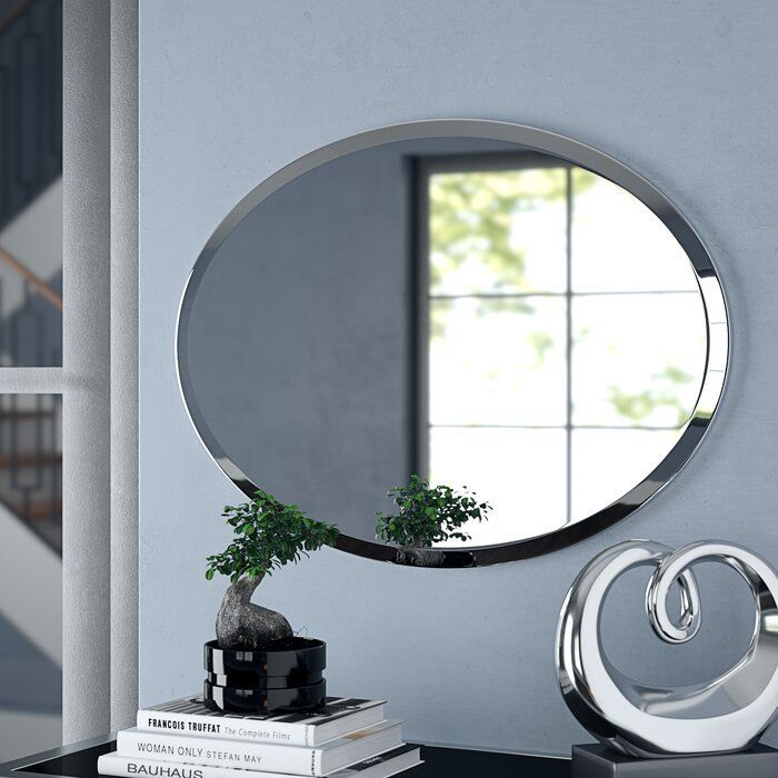 Orren Ellis Provenzano Frameless Beveled Oval Wall Mirror & Reviews Inside Frameless Beveled Wall Mirrors (View 13 of 15)