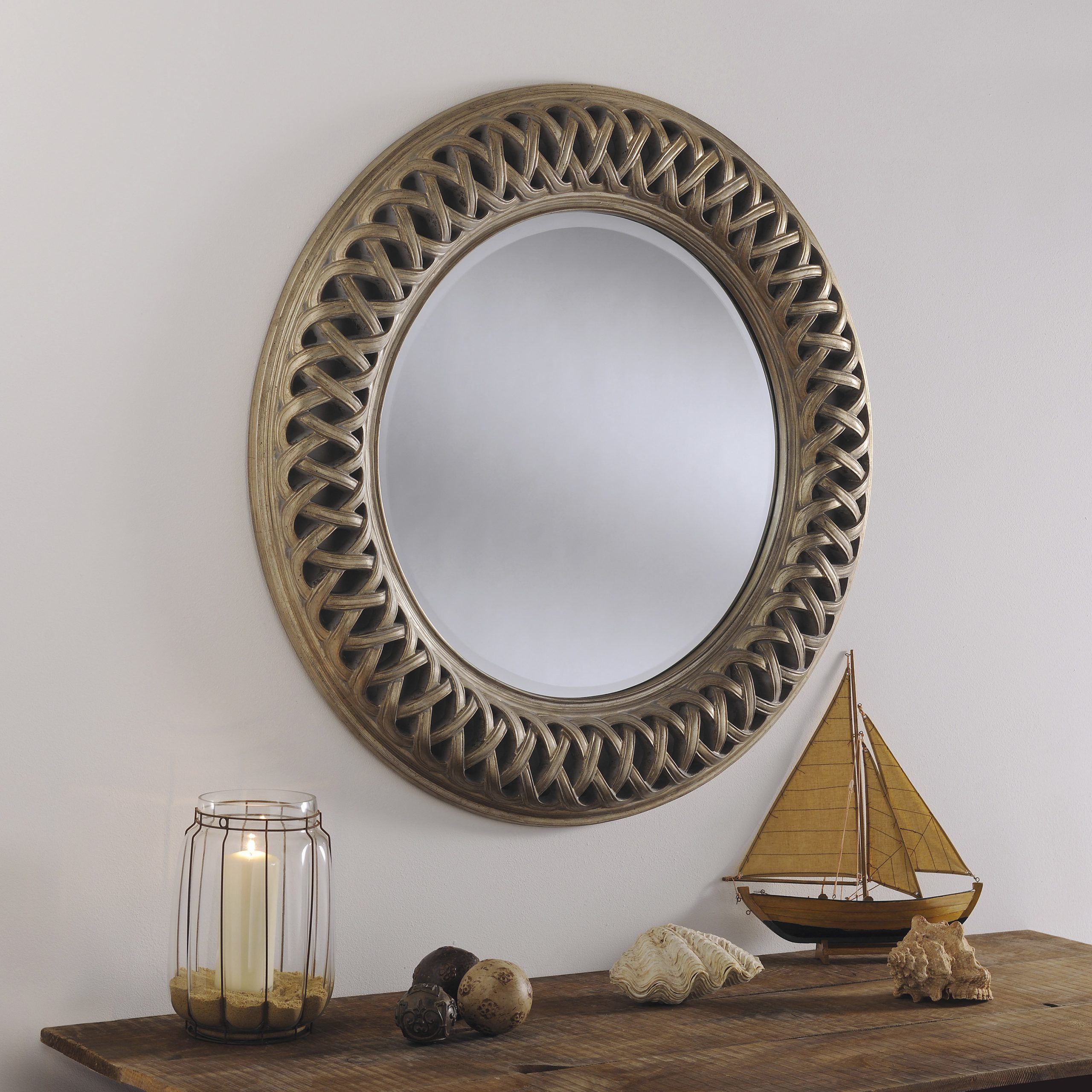 Ov24 Ivory – Celtic Designe Large Round Wall Mirror Living Room With Scalloped Round Modern Oversized Wall Mirrors (View 2 of 15)