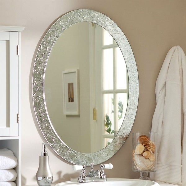 Oval Frame Less Bathroom Vanity Wall Mirror With Elegant Crystal Look Within Mirror Framed Bathroom Wall Mirrors (View 7 of 15)