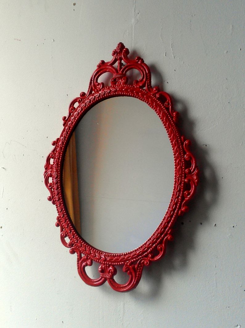Oval Mirror In Vintage Metal Frame Ornate Decorative Framed | Etsy Inside Antique Aluminum Wall Mirrors (View 6 of 15)