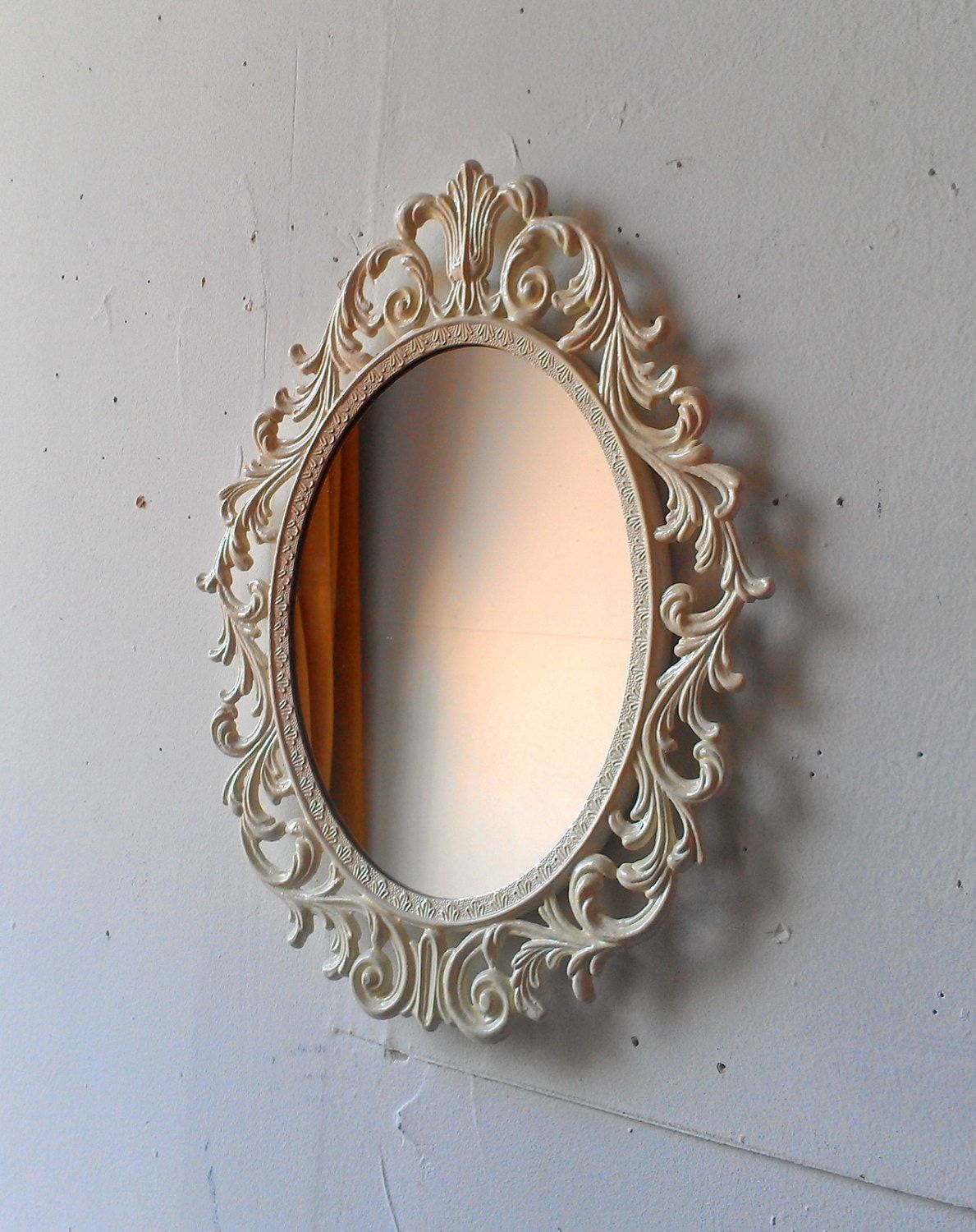 Oval Princess Mirror In Vintage Metal Filigree Frame 13 By Regarding Antique Aluminum Wall Mirrors (View 4 of 15)