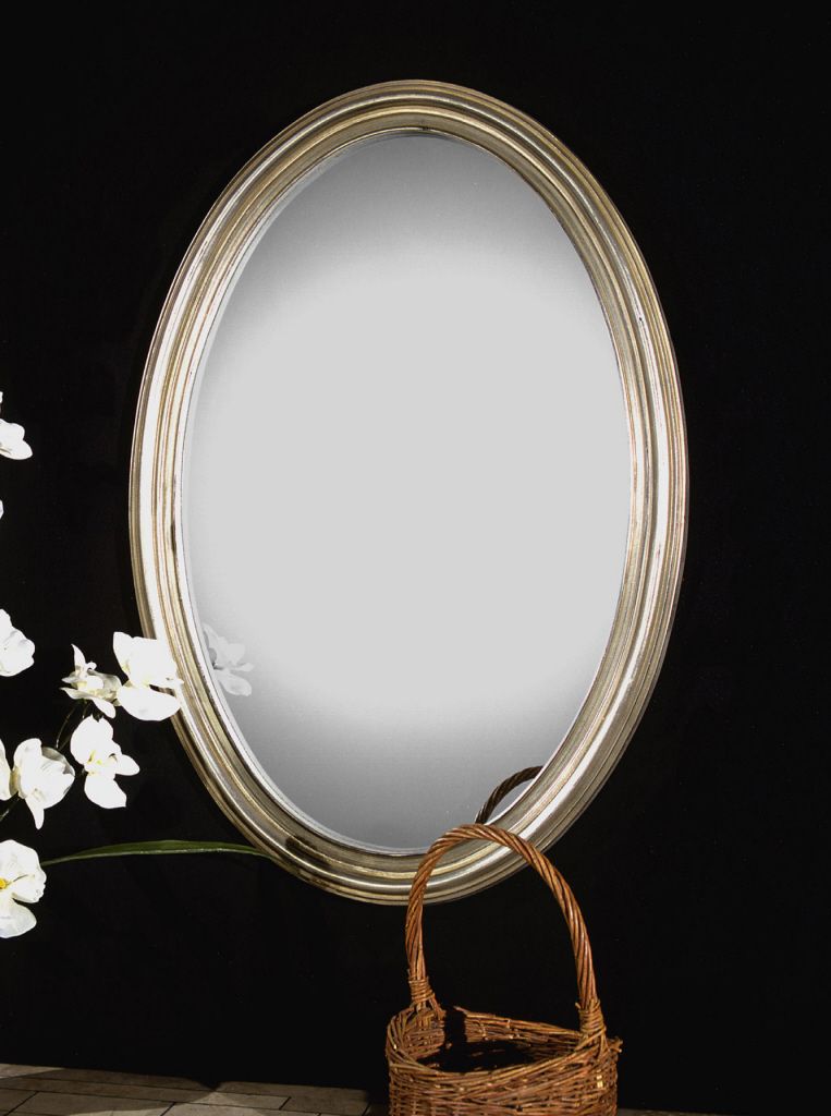 Oval Silver Champagne Wall Mirror Large 31" Vanity Bathroom Pertaining To Antique Silver Oval Wall Mirrors (View 5 of 15)