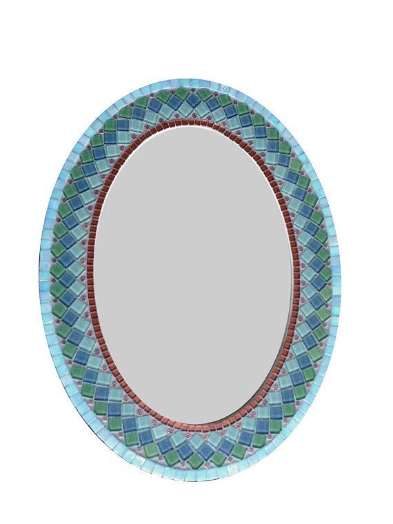 Oval Wall Mirror, Copper Green Gray, Mosaic Mirror | Oval Wall Mirror In Mosaic Oval Wall Mirrors (View 8 of 15)
