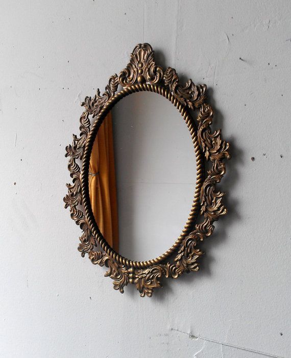 Oval Wall Mirror In Vintage Brass Italiansecretwindowmirrors, $38 Intended For Antique Aluminum Wall Mirrors (View 8 of 15)