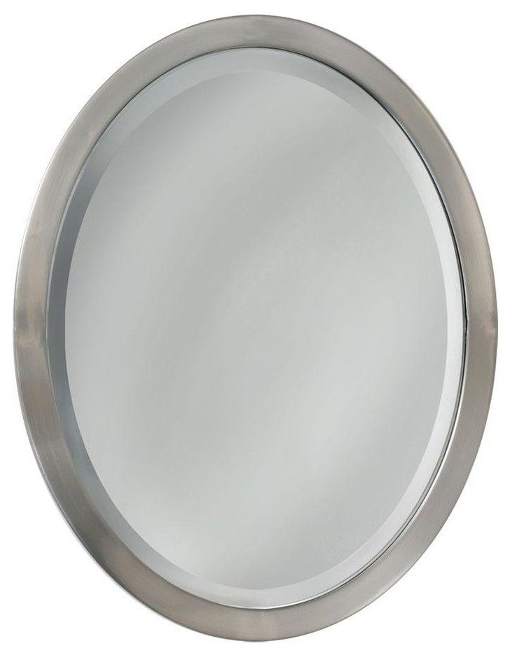Pacific Oval Mirror, Brushed Nickel, 23"X29" – Transitional – Bathroom Inside Polished Nickel Oval Wall Mirrors (View 15 of 15)