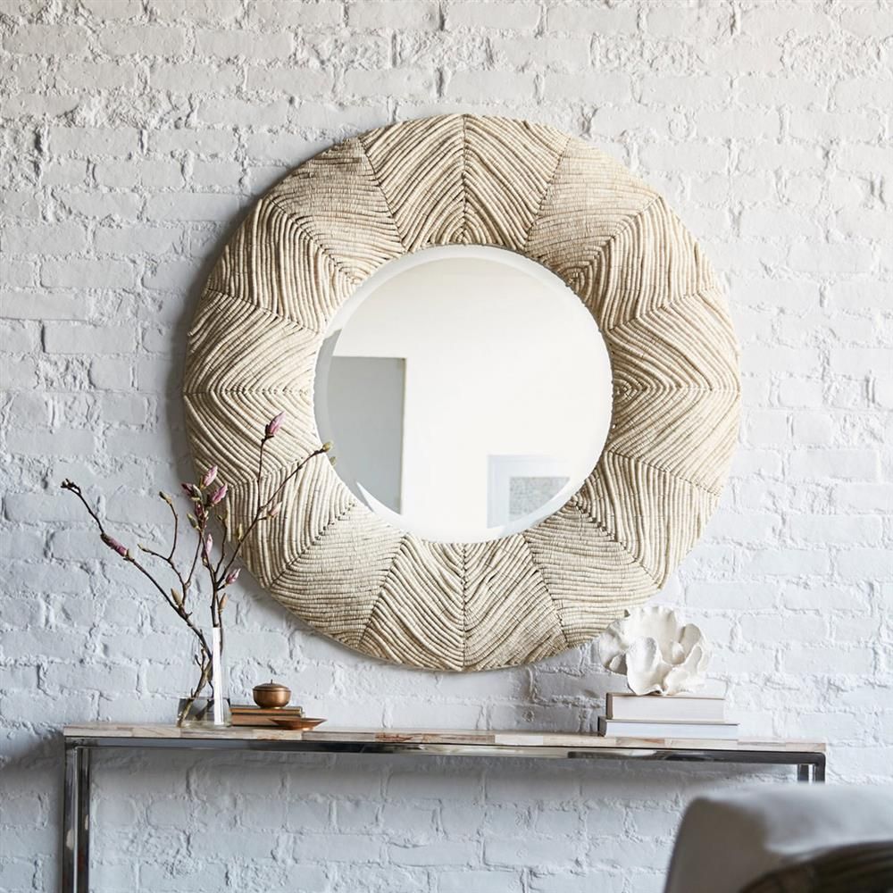 Palecek Sabine Modern Classic Hand Sewn Coconut Shell Bead Wall Mirror Inside Shell Wall Mirrors (View 4 of 15)
