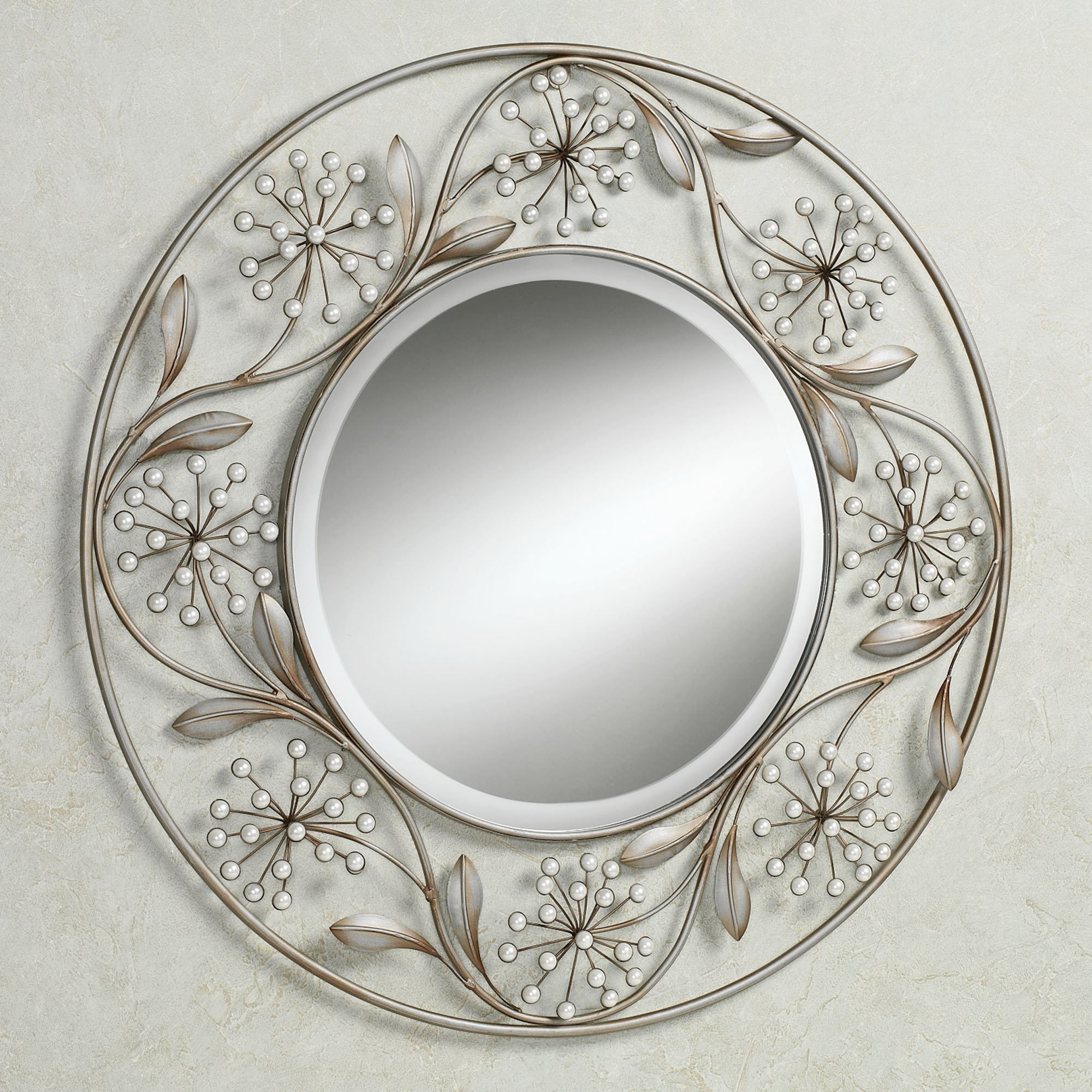 Pearlette Round Metal Wall Mirror Throughout Round Scalloped Wall Mirrors (View 10 of 15)