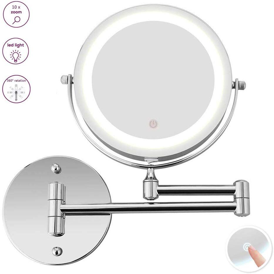 Peroptimist Led Lighted 10X Magnifying Mirrors Wall Mounted For With Regard To Chrome Led Magnified Makeup Mirrors (View 14 of 15)