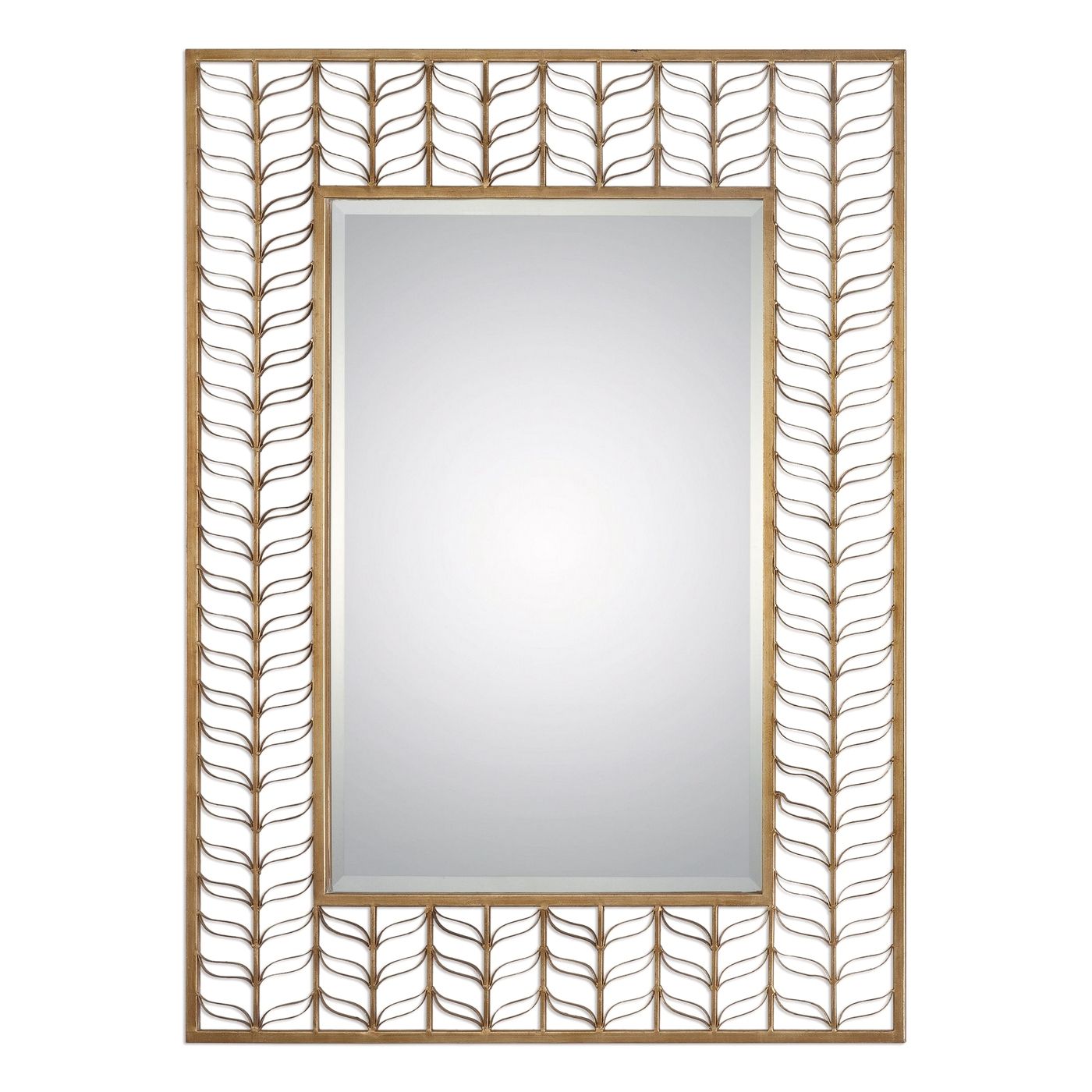 Phyllida Artistic Rectangular Mirror With Gold Leaf Pattern Metal Frame Intended For Butterfly Gold Leaf Wall Mirrors (View 2 of 15)