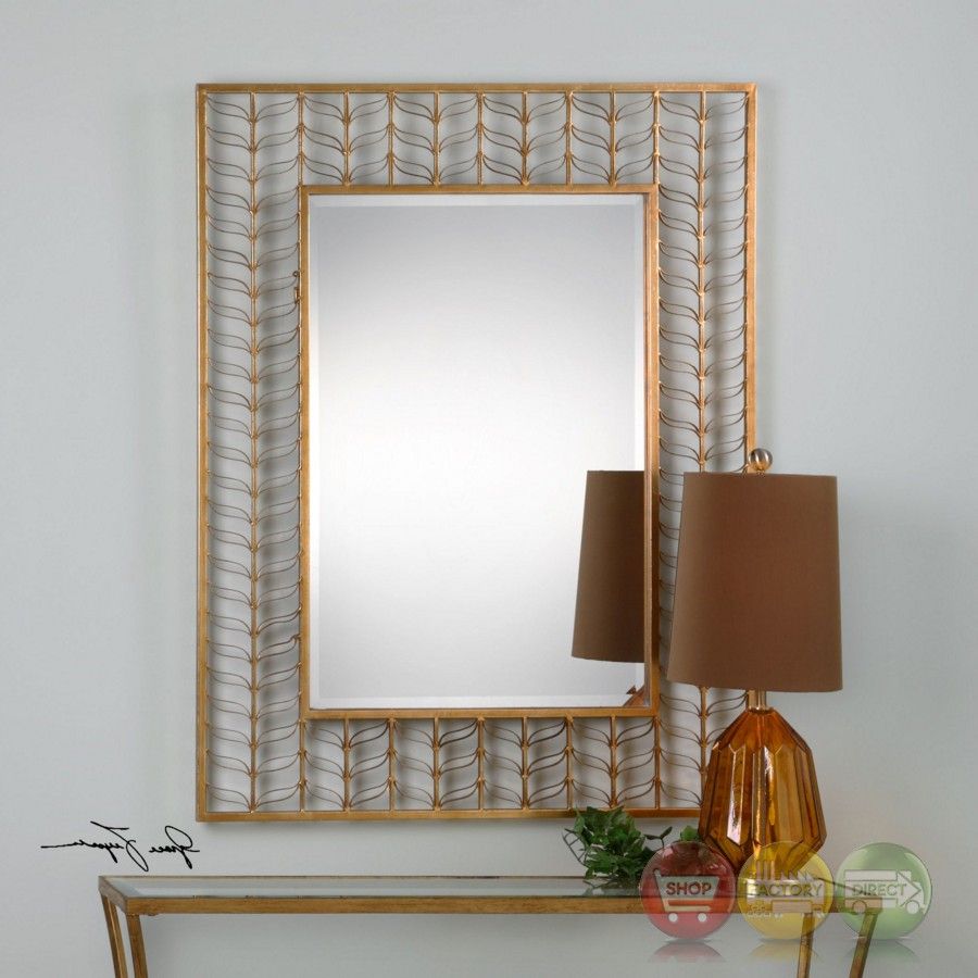 Phyllida Artistic Rectangular Mirror With Gold Leaf Pattern Metal Frame Pertaining To Gold Leaf Metal Wall Mirrors (View 11 of 15)