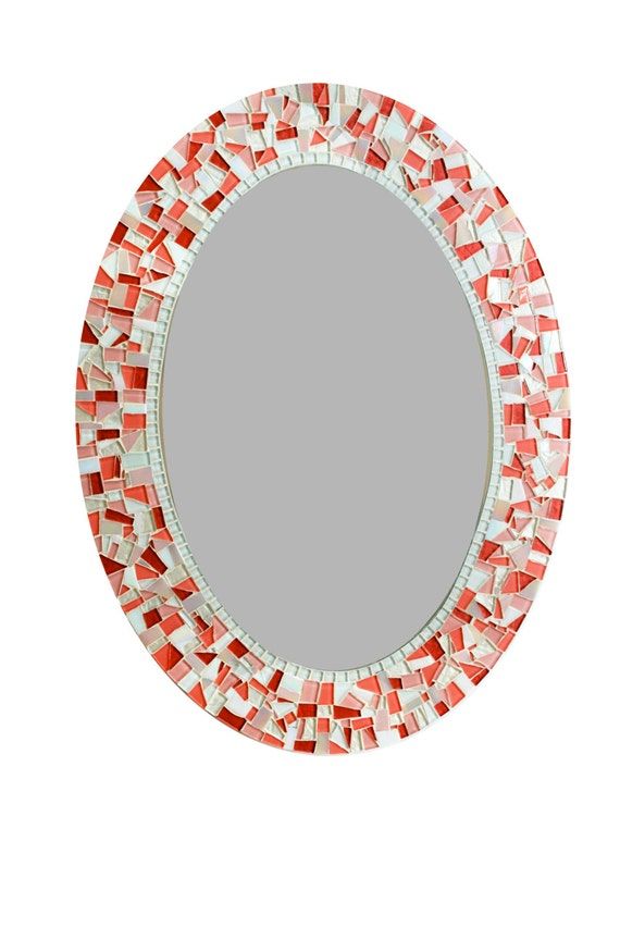 Pink Mosaic Mirror Oval Wall Mirror Nursery Decor Pertaining To Mosaic Oval Wall Mirrors (View 4 of 15)