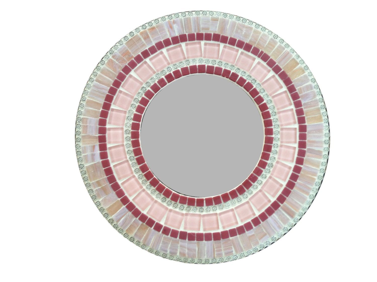Pink Round Mosaic Wall Mirror // Nursery Decor // Accent With Pink Wall Mirrors (View 3 of 15)