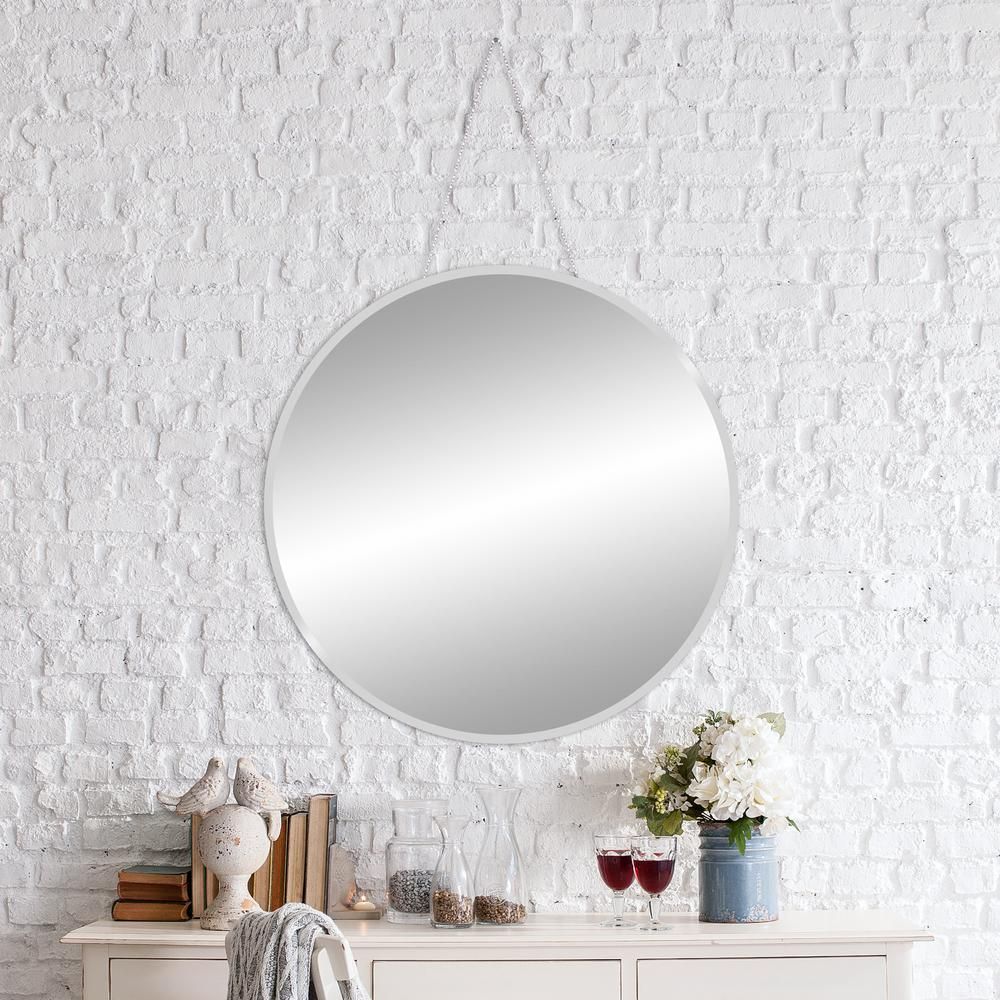 Pinnacle Beveled Hang Chain Round Silver Wall Mirror 1801 6103 – The In Silver Rounded Cut Edge Wall Mirrors (View 5 of 15)