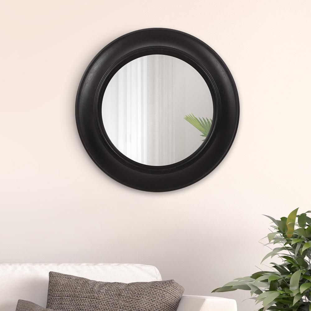 Pinnacle Rustic Distressed Black Round Wall Mirror 1801 6035 – The Home Inside Black Openwork Round Metal Wall Mirrors (View 8 of 15)