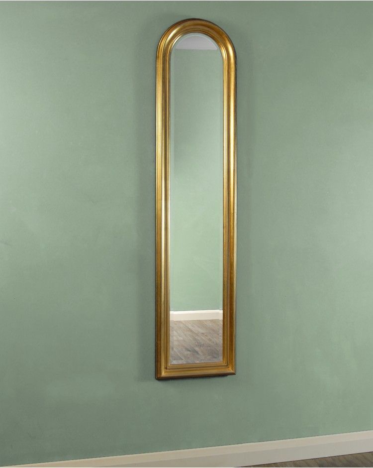 Pitmuies Tall Mirror With Narrow Arched Gold Frame | Gold Mirror Wall Inside Waved Arch Tall Traditional Wall Mirrors (View 3 of 15)