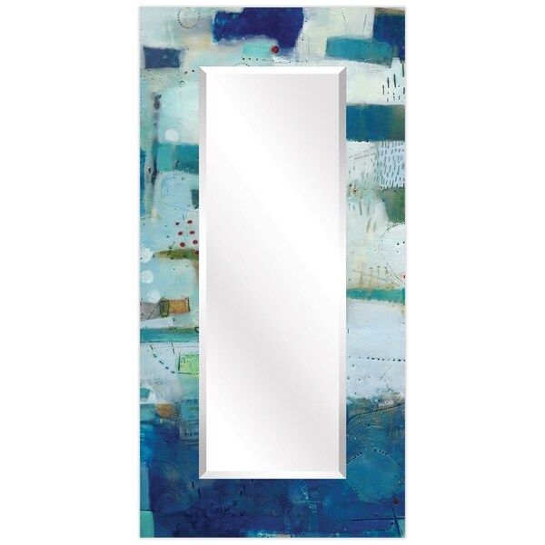 Porch & Den Frameless Beveled Wall Mirror With Blue Printed Edges – 36 Pertaining To Frameless Rectangular Beveled Wall Mirrors (View 2 of 15)