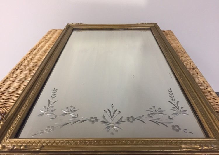 Rare Large Vintage Hollywood Regency Gilt Gold Floral Etched Mirror Throughout Antique Gold Etched Wall Mirrors (View 1 of 15)