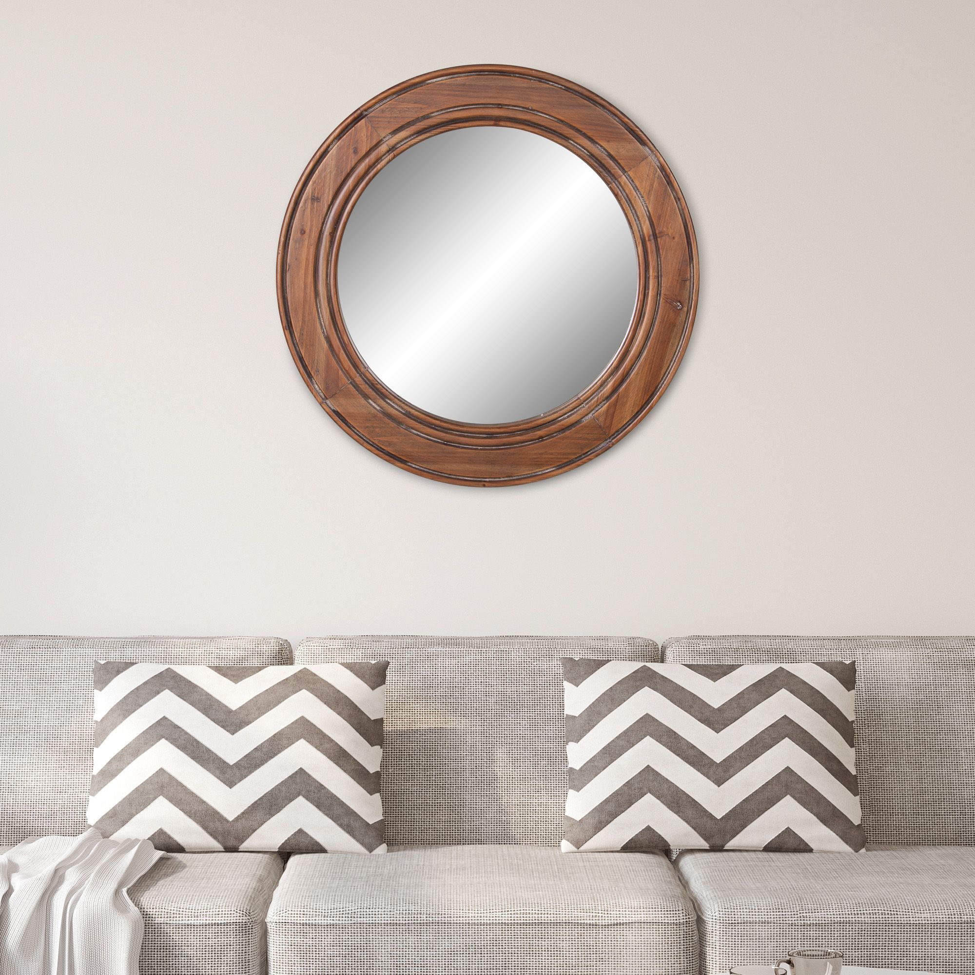 Reclaimed Wood Large Round Wall Accent Mirror 23"X23"Patton Wall Inside Wood Rounded Side Rectangular Wall Mirrors (View 3 of 15)