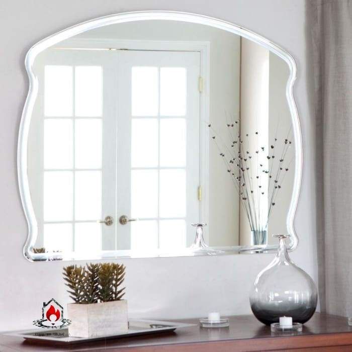 Rectangular Arch Top Wavy Modern Frameless Wall Mirror | Mirror Wall Regarding Frameless Rectangle Vanity Wall Mirrors (View 14 of 15)