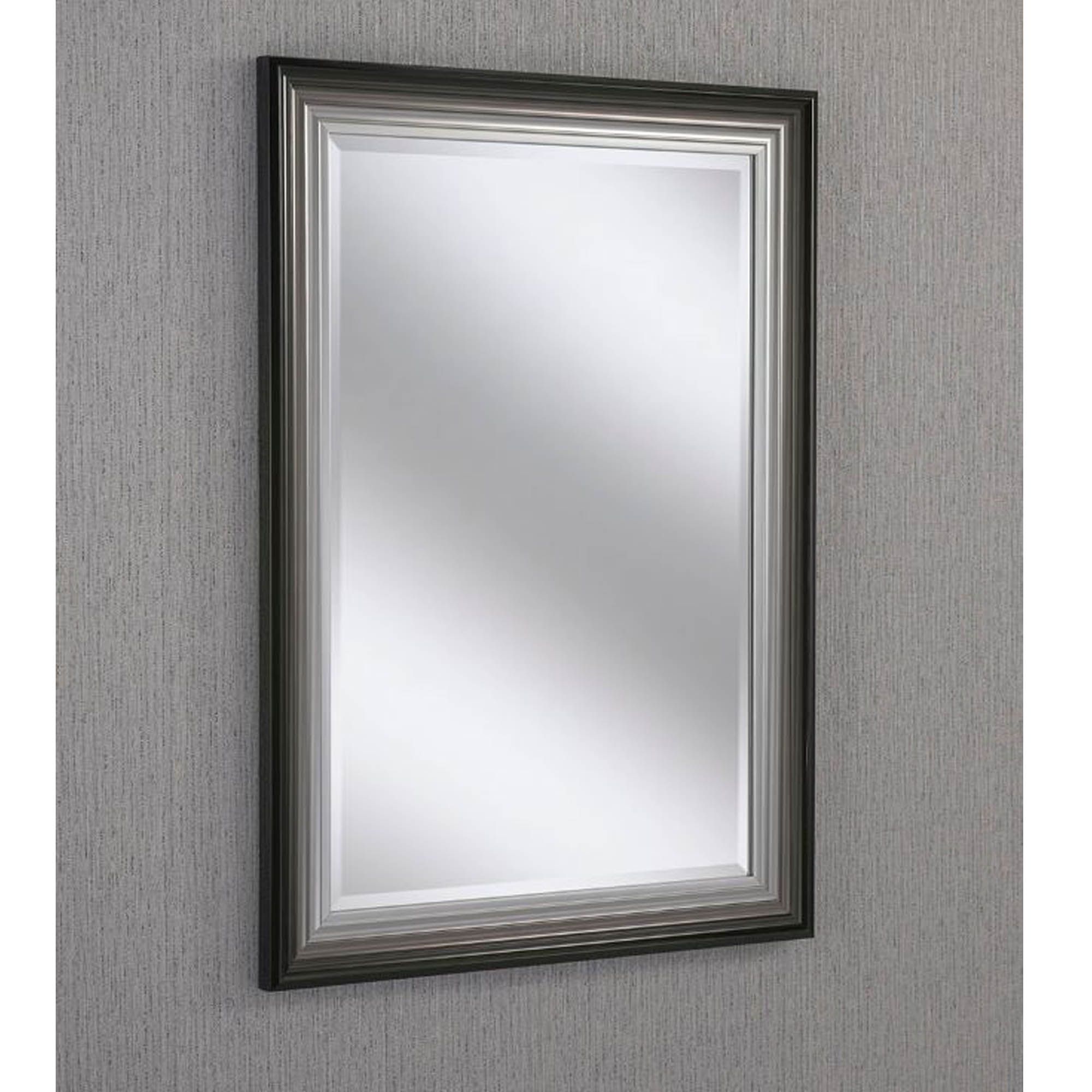 Rectangular Black/Silver Beveled Contemporary Wall Mirror | Hd365 In Black Beaded Rectangular Wall Mirrors (View 13 of 15)